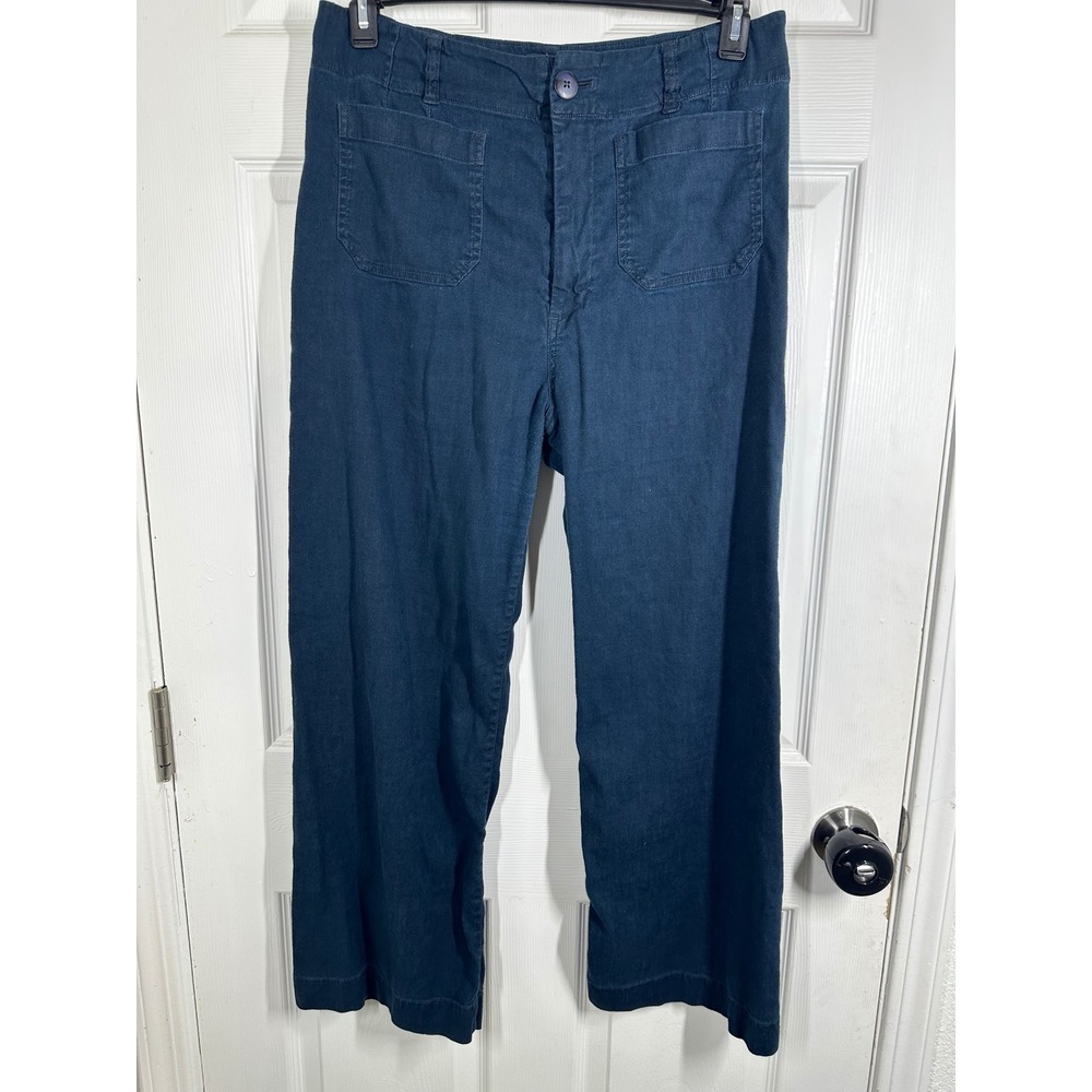 Maeve Pants Womens 12 Blue The Colette Wide Leg High Rise Stretch Crop Denim